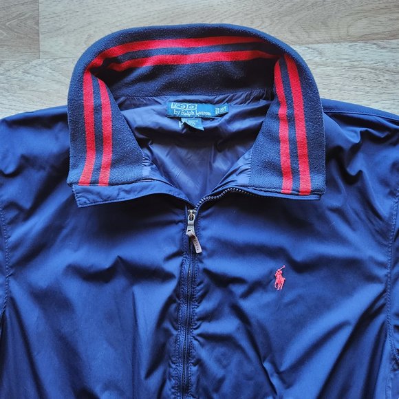 Polo Ralph Lauren Windbreaker Hooded Jacket Rip-Knit Collar Vented Zip-Up Navy - Picture 2 of 12